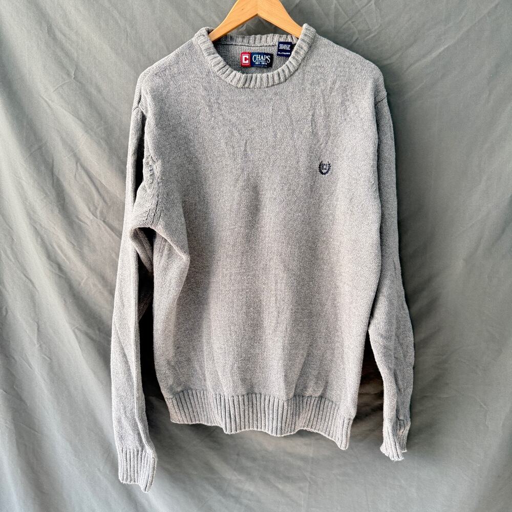 Chaps Ralph Lauren Men's XL Gray Cotton Knit Crewneck Sweater Vintage Pullover